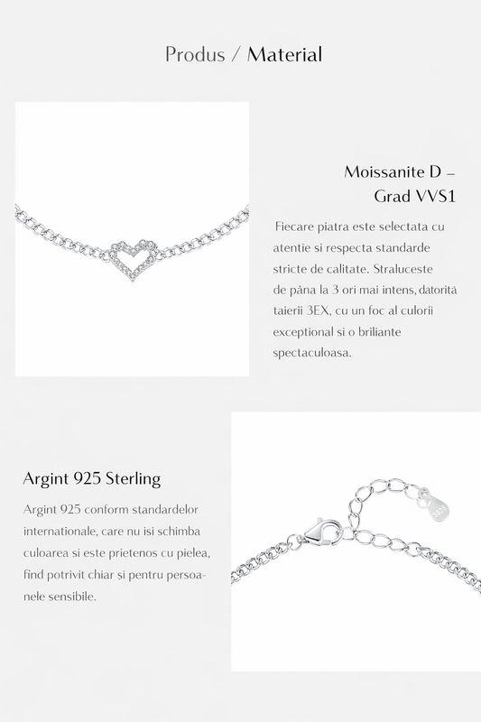 Bratara Inima cu Moissanite D Color Pave
